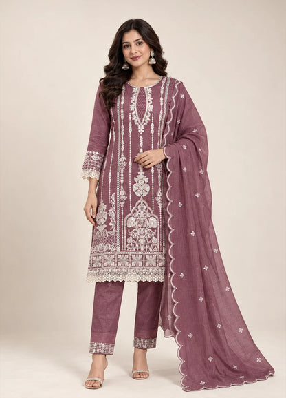 VN Mauve Sequin Embroidered Kurta Set