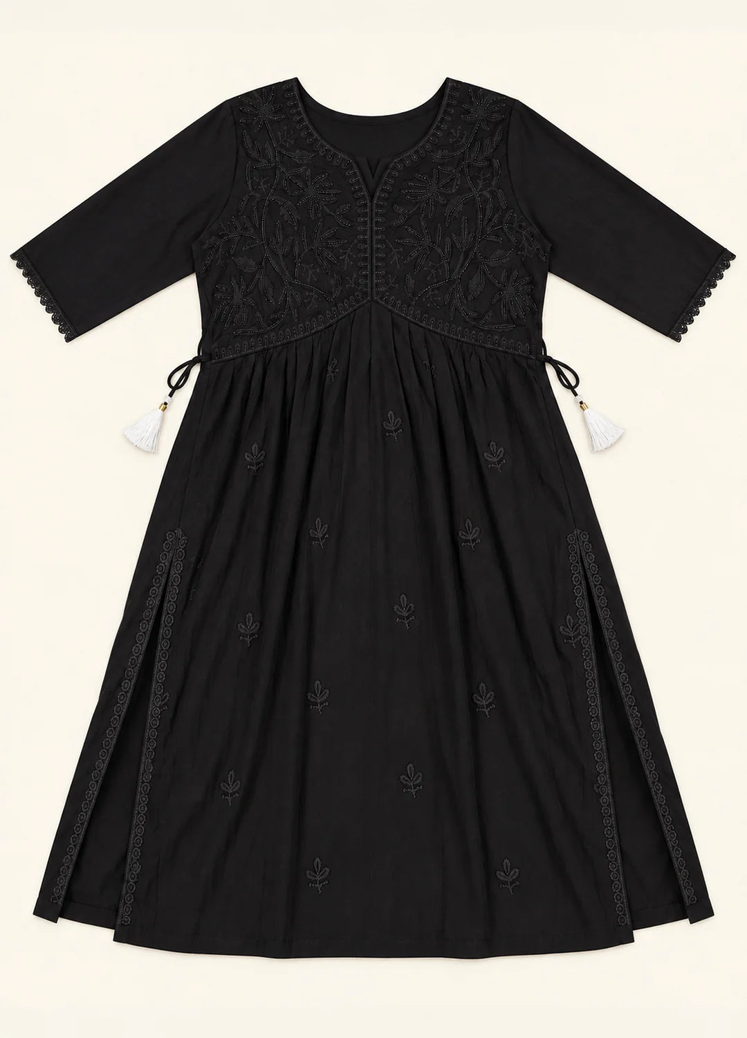 VN Black Embellished Flared Kurta Set