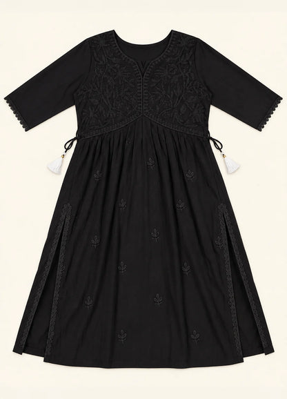 VN Black Embellished Flared Kurta Set