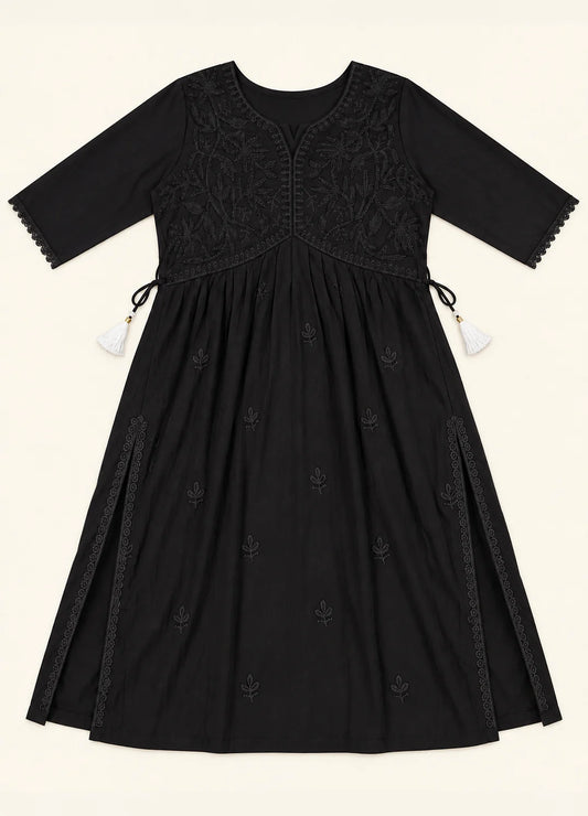 VN Black Embellished Flared Kurta Set