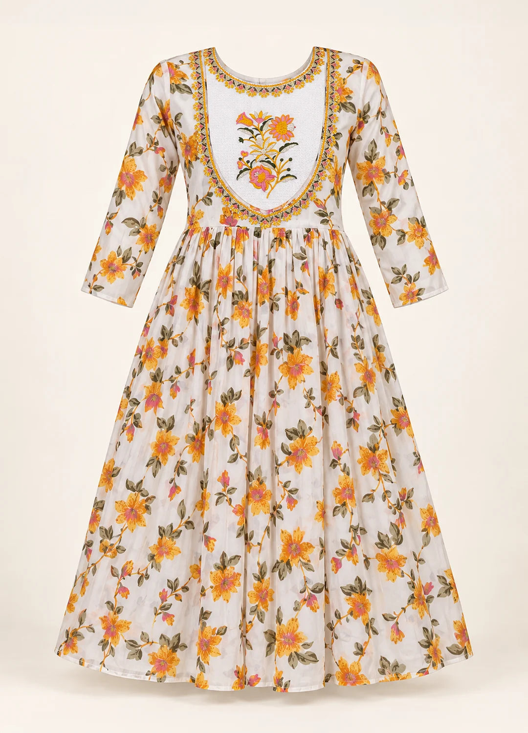 VN Ivory Floral Print Kurta Set