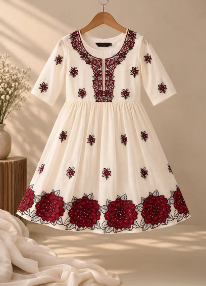 VN Ivory Peplum Top with Rose Embroidery