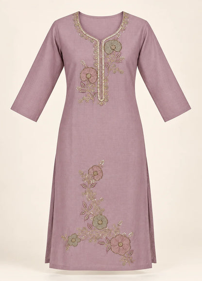 VN Mauve Embroidered Silk Cotton Suit Set
