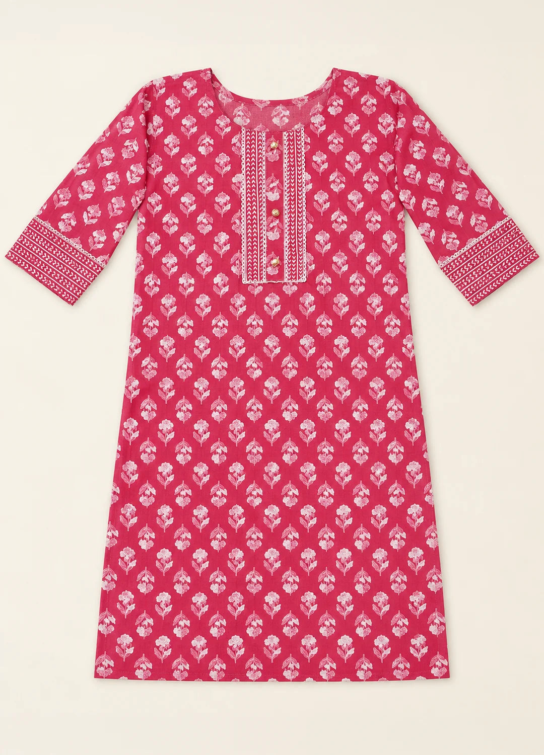 VN Pink Floral Print Kurta with Straight Pants
