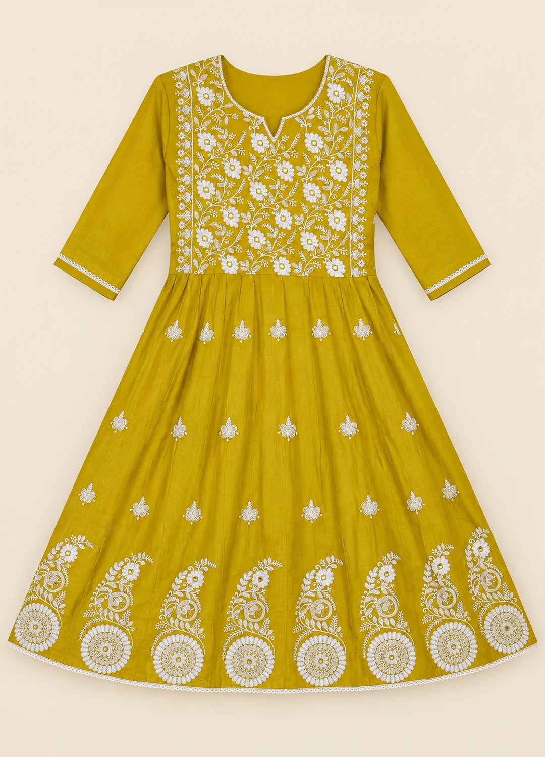 VN Mustard Embroidered Flared Kurta Set