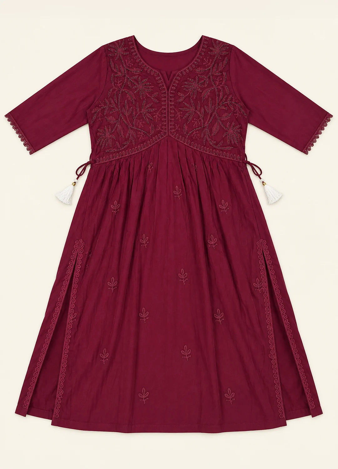 VN Wine Embellished Flared Kurta Set