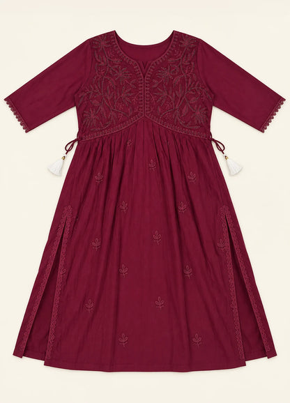 VN Wine Embellished Flared Kurta Set