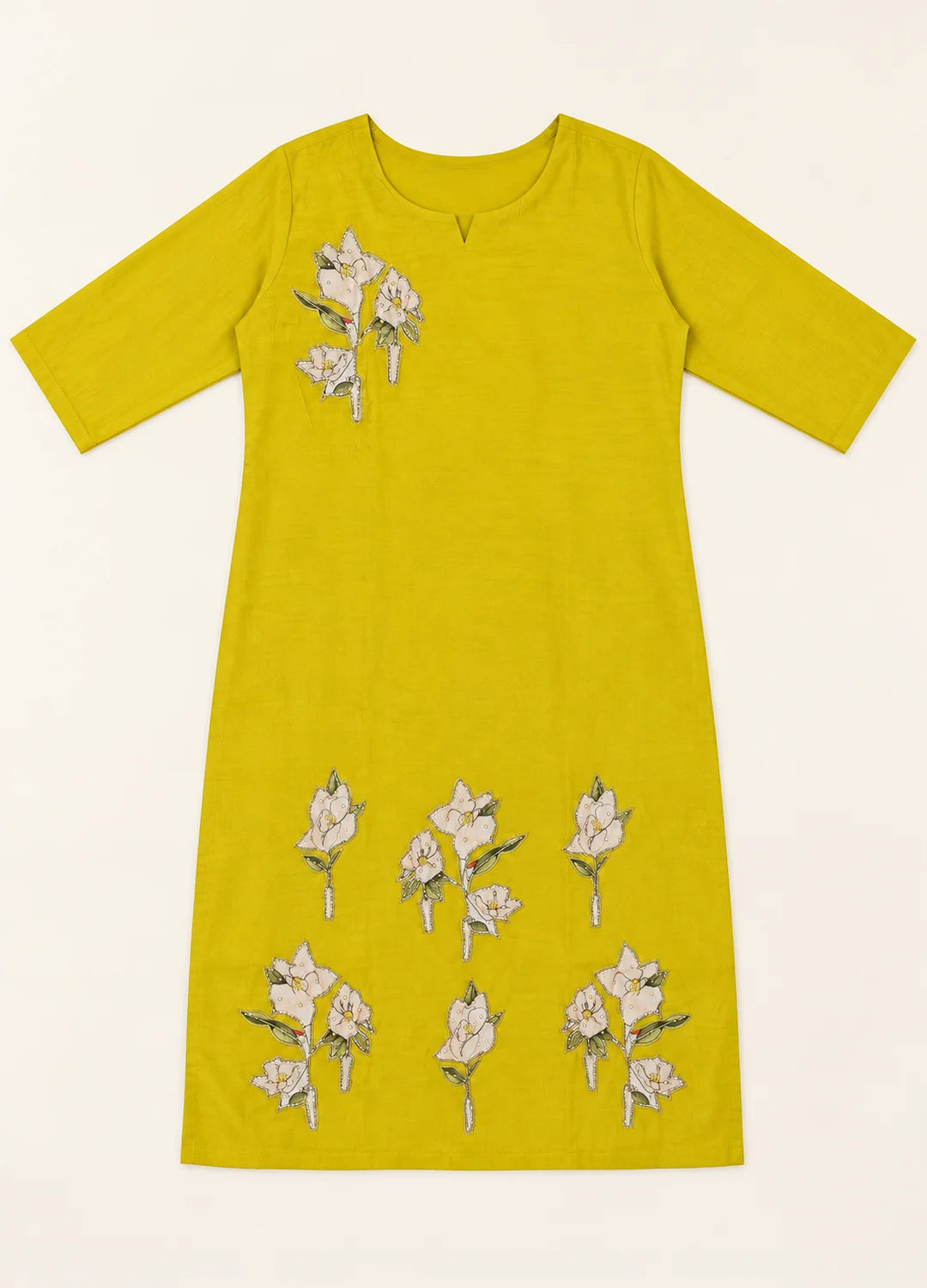 VN Yellow Floral Applique Kurta Set