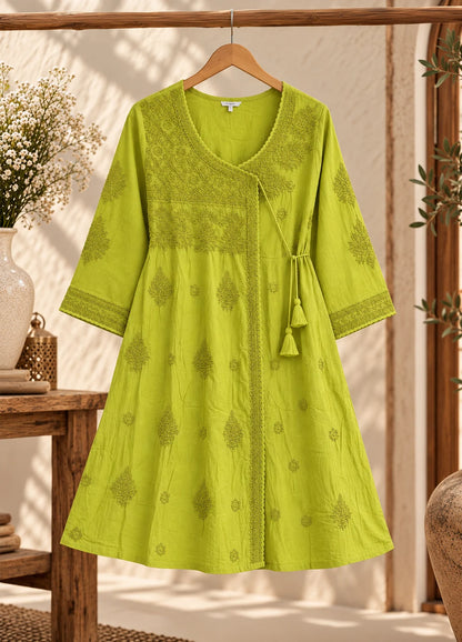 VN Lime Green Embroidered Flared Kurta with Straight Pants