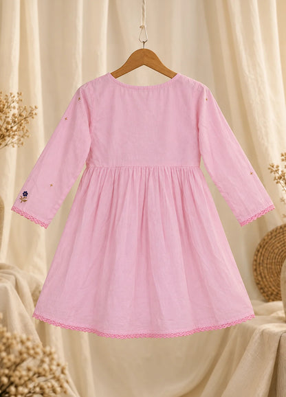VN Pink Floral Embroidered Flared Top