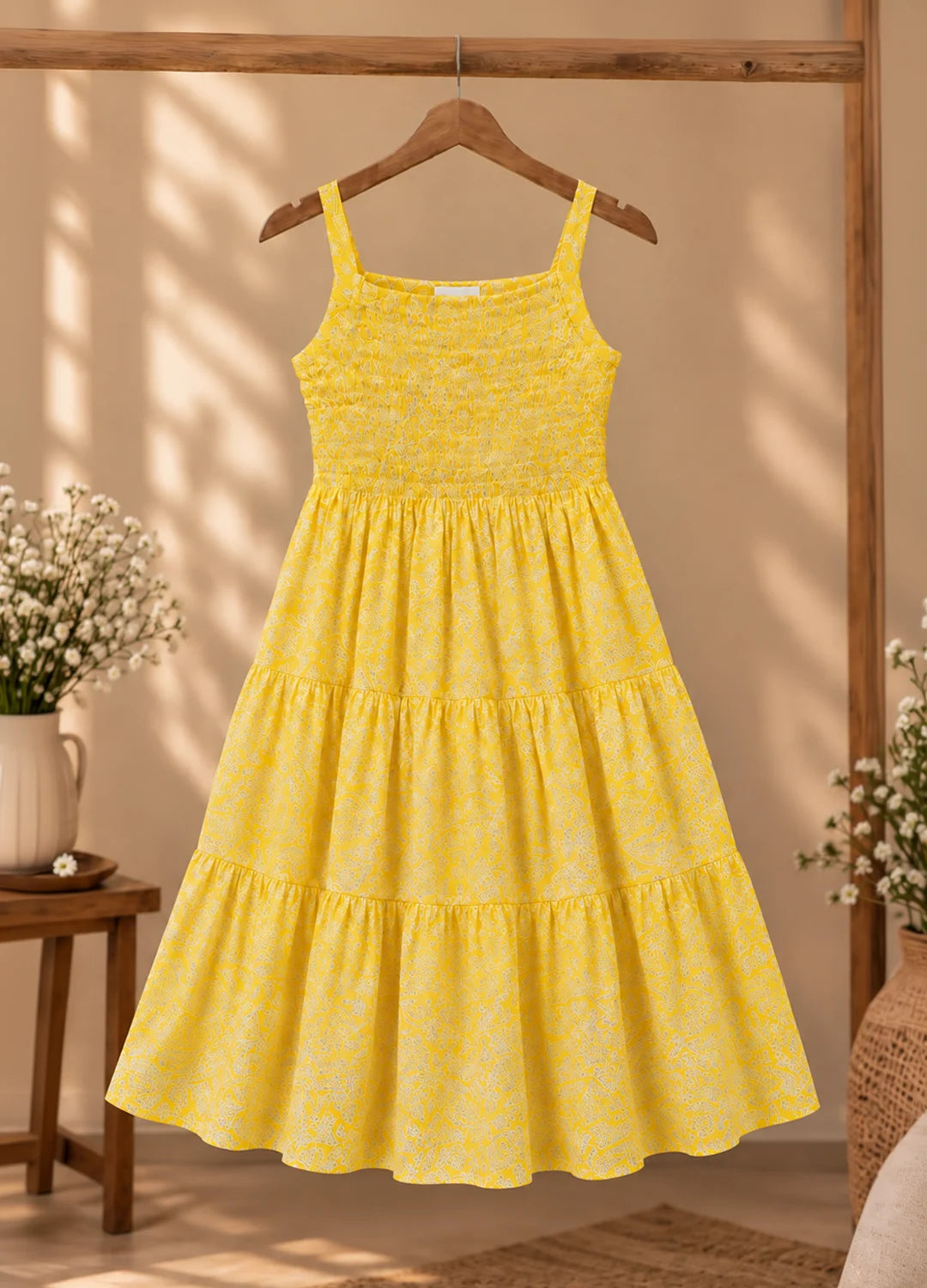 VN White & Yellow Cotton Lace Shrug Kurta