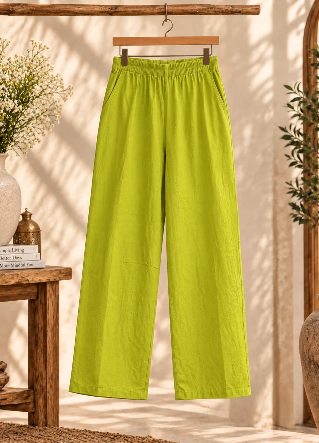 VN Lime Green Embroidered Flared Kurta with Straight Pants