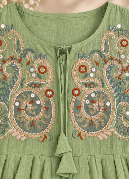VN Pistachio Green Embroidered Flared Top