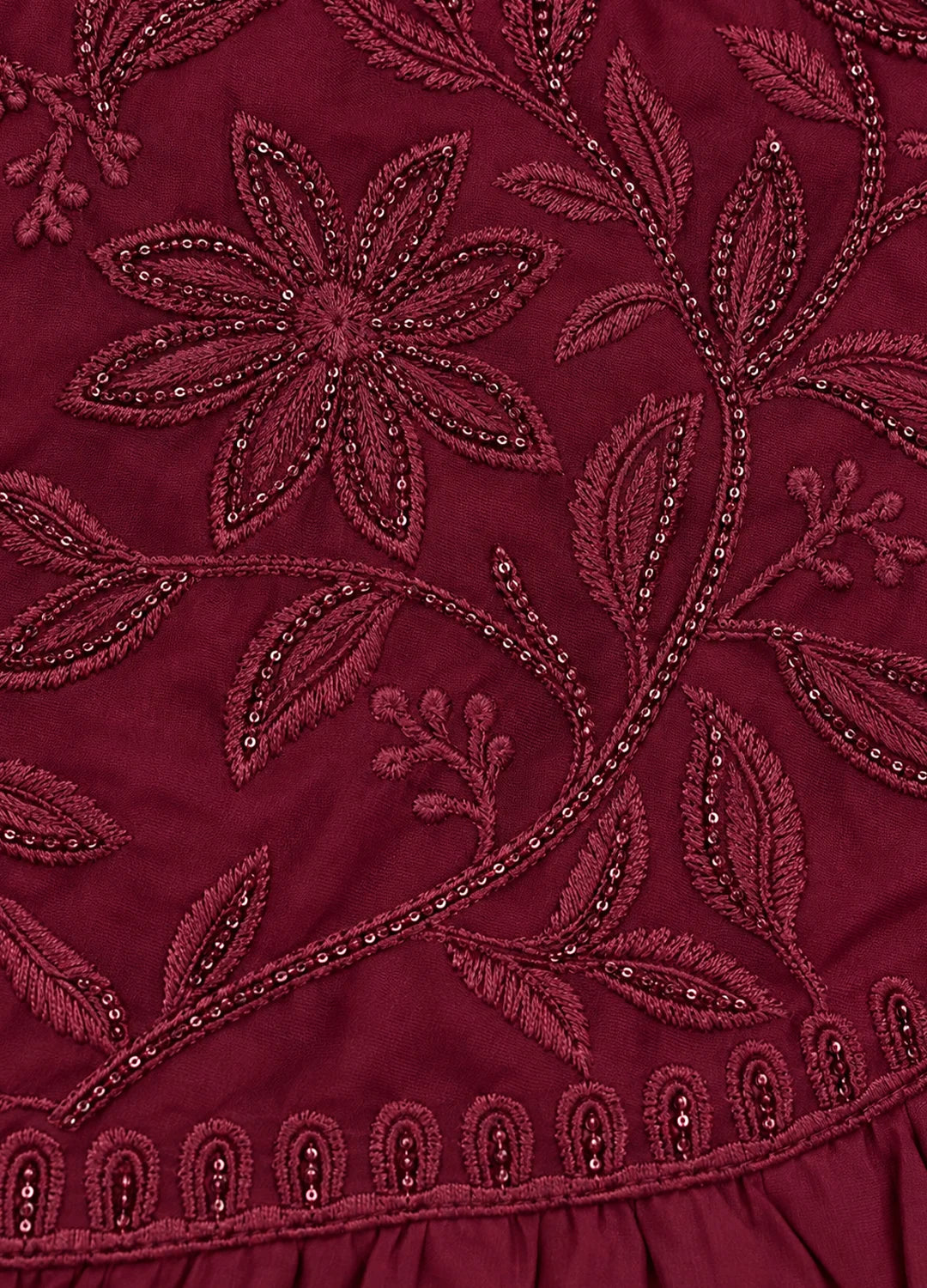 VN Wine Embellished Flared Kurta Set