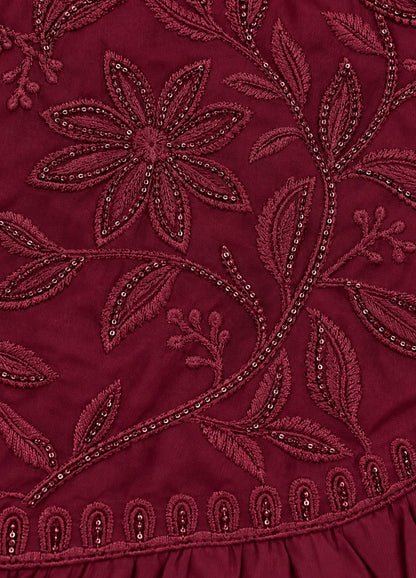 VN Wine Embellished Flared Kurta Set
