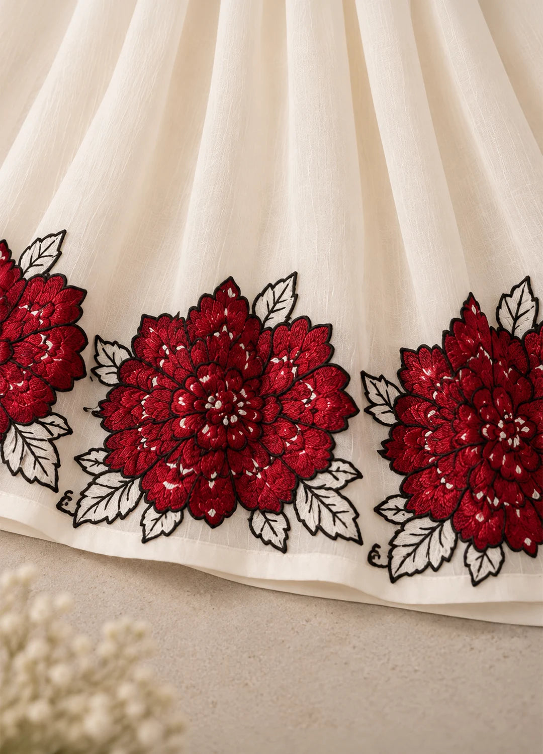 VN Ivory Peplum Top with Rose Embroidery