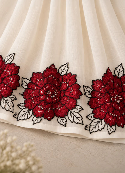 VN Ivory Peplum Top with Rose Embroidery