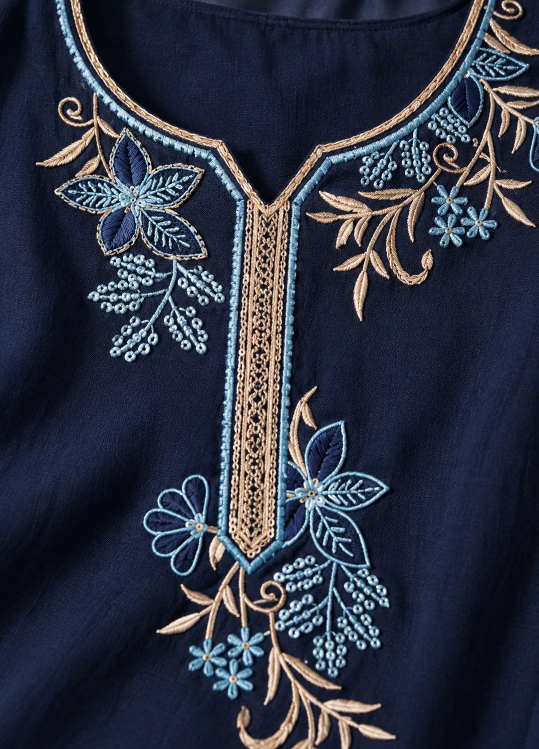VN Navy Blue Floral Embroidered Kurta Set