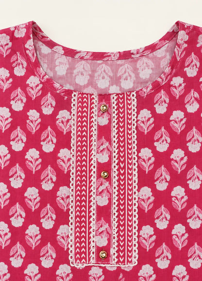 VN Pink Floral Print Kurta with Straight Pants