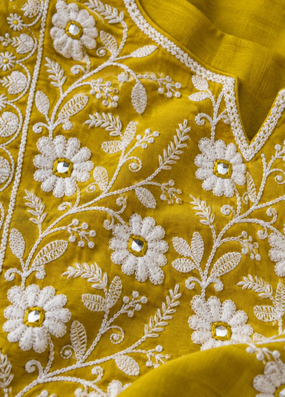 VN Mustard Embroidered Flared Kurta Set
