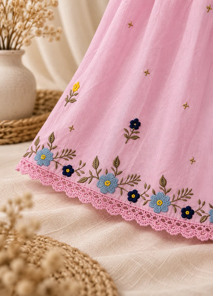 VN Pink Floral Embroidered Flared Top