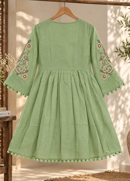 VN Pistachio Green Embroidered Flared Top
