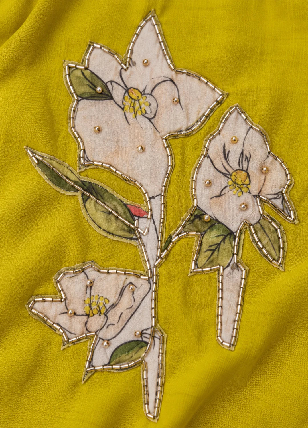 VN Yellow Floral Applique Kurta Set