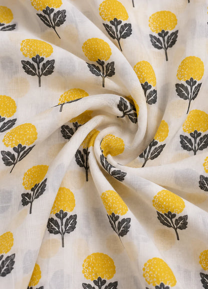 VN Yellow Floral Block Print Kurta Set