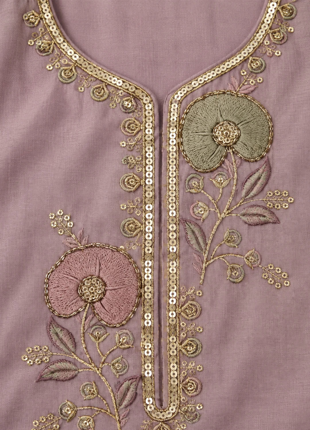 VN Mauve Embroidered Silk Cotton Suit Set