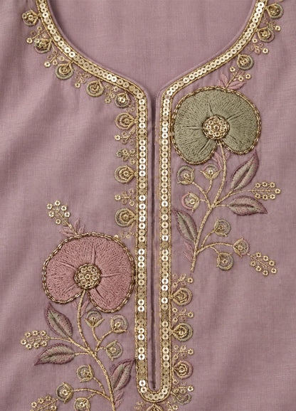 VN Mauve Embroidered Silk Cotton Suit Set