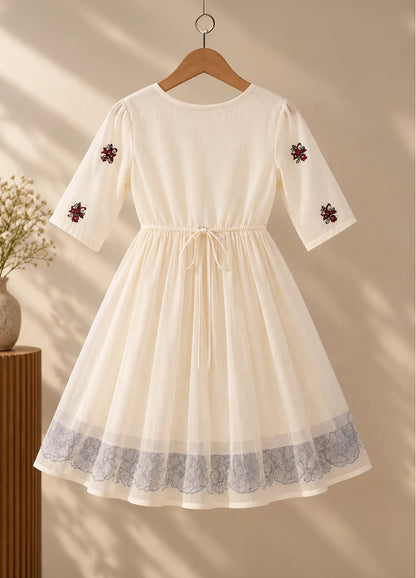 VN Ivory Peplum Top with Rose Embroidery